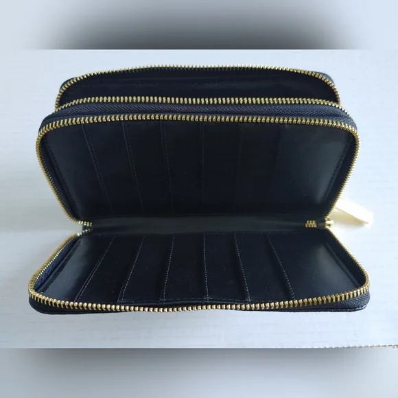 Joy Mangano Womens Leather Double Zipper Wallet Large Black - Picture 7 of 13